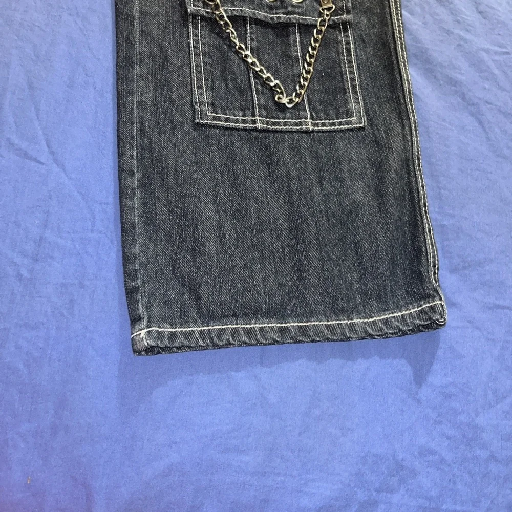 Hot Topic Jeans Size 9 Blue Chains Grommets Straps Baggy Grunge Skater Women's